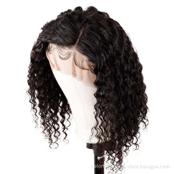 Natural Transparent  4X4 Lace Closure Front Human Hair Wig Virgin Hair Wig Bob kinky curly afro Wave Wig